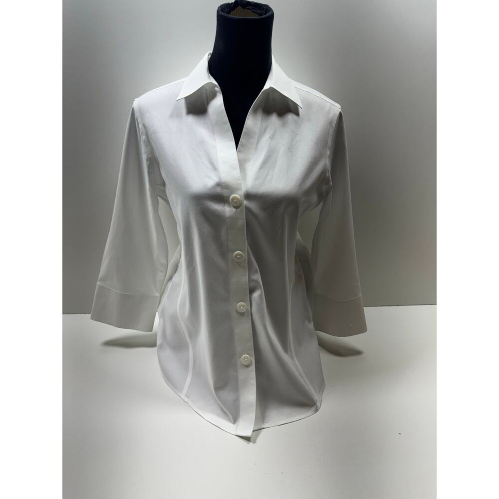 Foxcroft Women’s White Button Front Non Iron Shirt 3/4 Sleeves Sz 10 Shaped